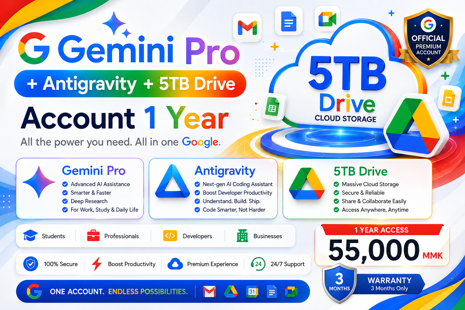 Google Gemini Pro + Antigravity + 5TB Drive - 1 year ( Ready Made account)