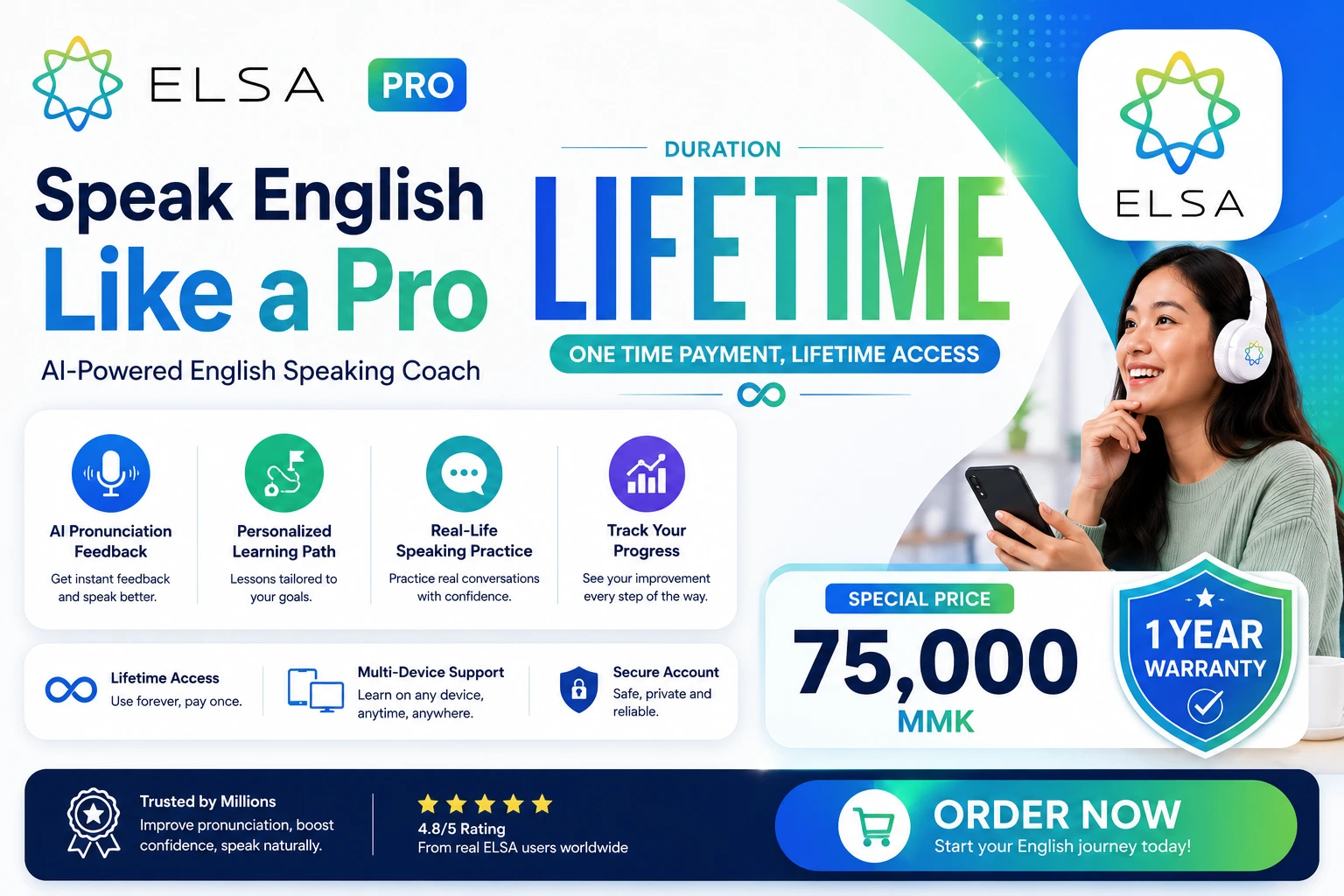 ElsaSpeak Pro - Lifetime (Mail ချိန်းသုံးနိုင်)